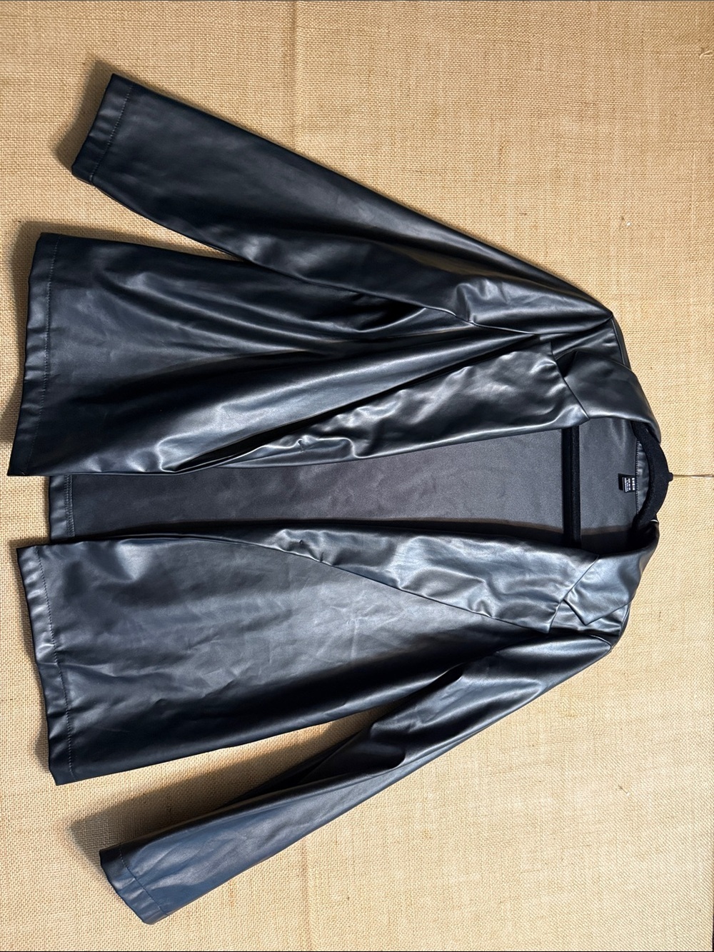 SHEIN Black Faux Leather Open Front Jacket